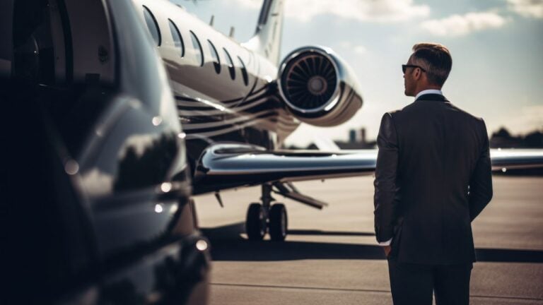 Business man by plane.