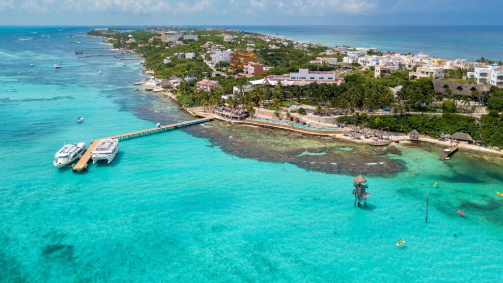 Areal view of Isla Mujeres, Mexico.